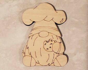 Gnome-Chocolate Chip Cookie-Baker-Multiple Size-Unfinished Laser Wood Cutout