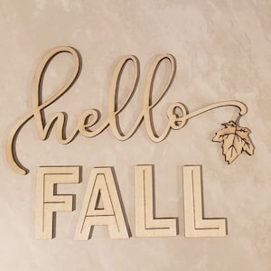 Hello Fall - Unfinished Wood Cutouts - Fall Door Hanger - Fall Circle