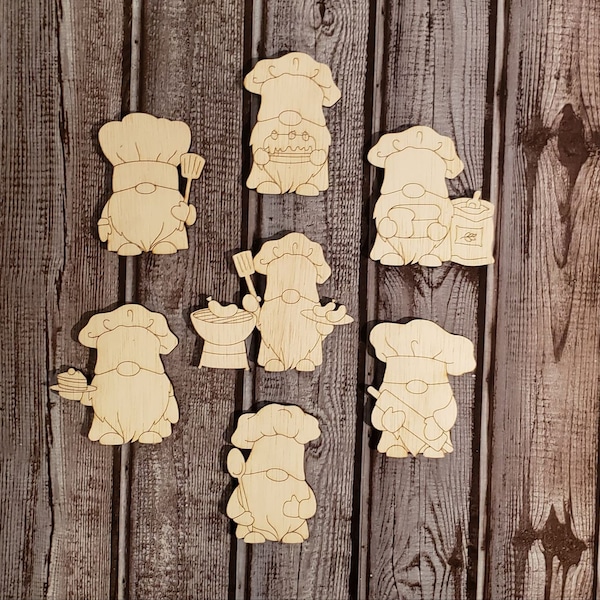 Gnome-Baker-Chef-Cake-Bread-Hot Dogs-Multiple Size-Unfinished Laser Wood Cutout