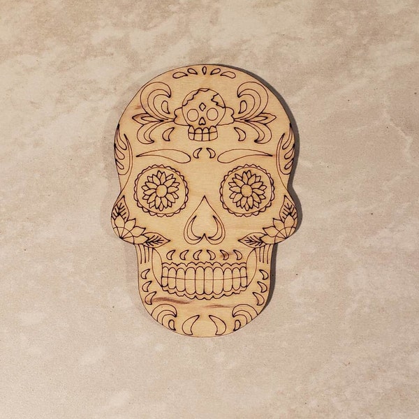 Skull-Sugar Skull-Multiple Size-Unfinished Laser Wood Cutout