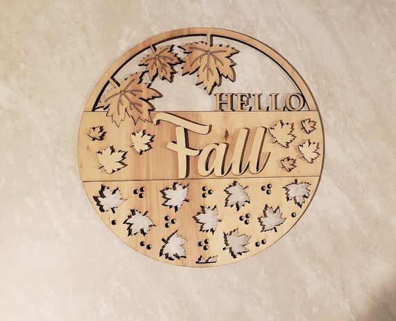 Hello Fall - Unfinished Wood Cutouts - Fall Door Hanger - Fall Circle