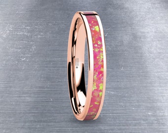 Koraal Roze Opaal Inlay Dames Rose Gold Tungsten Trouwring