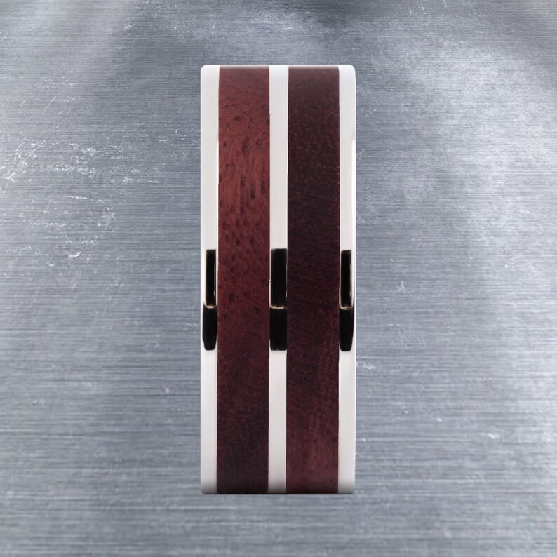 Deep Purpleheart Wood Inlay Silver Titanium Wedding Ring