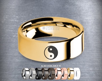 Yin Yang Harmony Symbol Engraving Gold Tungsten Wedding Band