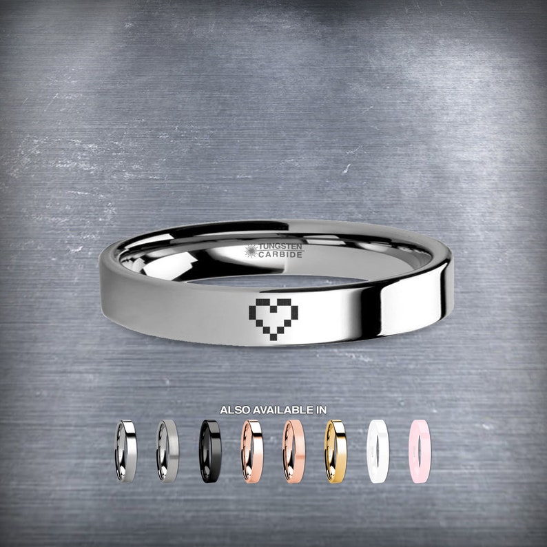 Pixel 8-bit Heart Retro Video Game Engraved Tungsten Wedding Band - Etsy
