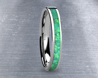 Aquamarijn Groene Opaal Inlay Tungsten Trouwring voor Vrouwen