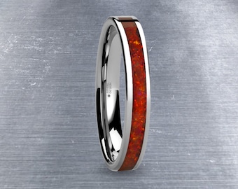 Diep Robijnrode Opaal Inleg Zilver Wolfraam Bruiloft Hardmetaal Ring