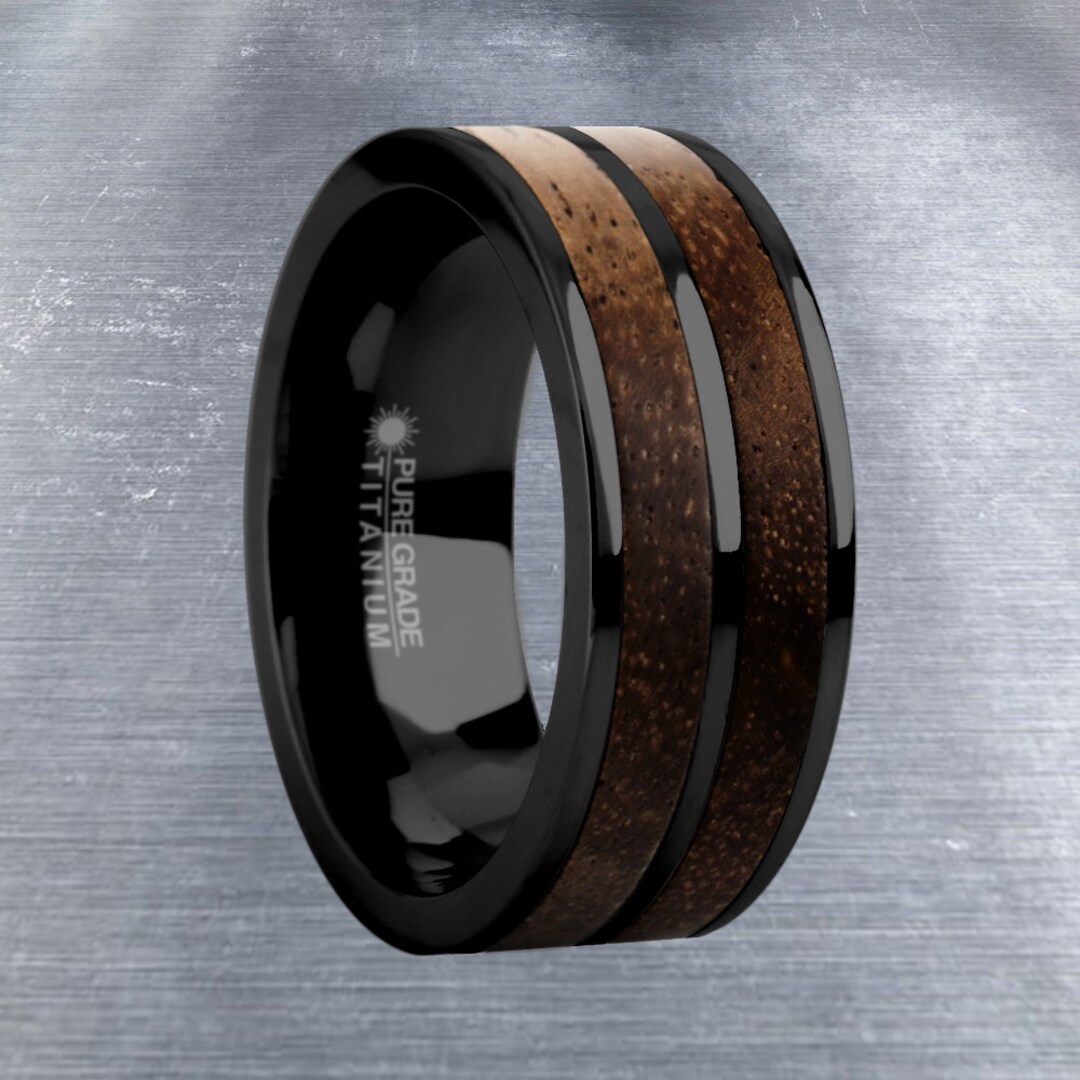 Rare Koa Wood Twin Inlay Black Titanium Men's Wedding Ring Etsy