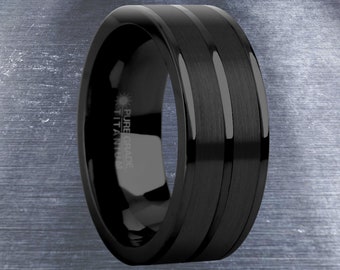 Stealthy Black on Black Ceramic Inlay Titanium Wedding Band