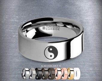 Yin Yang Symbool Laser Gegraveerde Wolfraam Carbide Trouwring