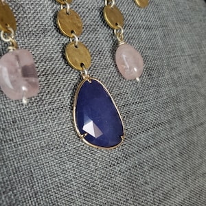 Happily out of order gold plated pewter rose quartz and lapis image 5