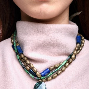 Chrysocolla Pendant Lapis Lazuli Beads  Ruby Zoisite image 7