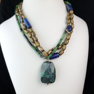 Chrysocolla Pendant Lapis Lazuli Beads  Ruby Zoisite image 1