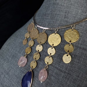 Happily out of order gold plated pewter, rose quartz and lapis gleaming from sterling silver choker.Only one. image 2