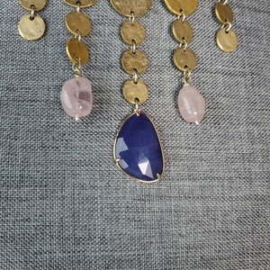 Happily out of order gold plated pewter, rose quartz and lapis gleaming from sterling silver choker.Only one. image 4