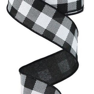 FREE SHIPPING Black White Buffalo Plaid Wired Ribbon By the Roll 1.5” x 10YARD ROLL