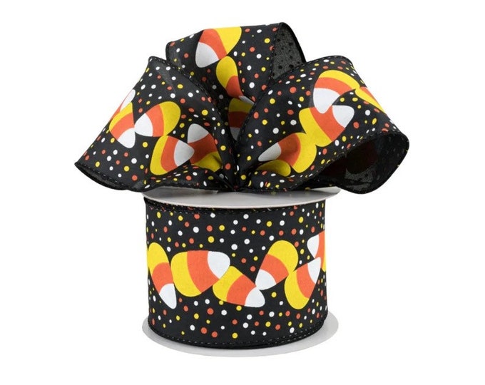Corn Ribbons 5 Yards Candy Corn Black Satin Wired Ribbon Halloween Wired Ribbon ...