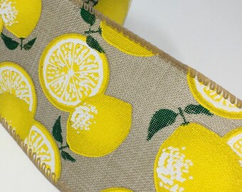 Lemon Wired Ribbon: Natural Linen, Summer Decor (5 Yards)