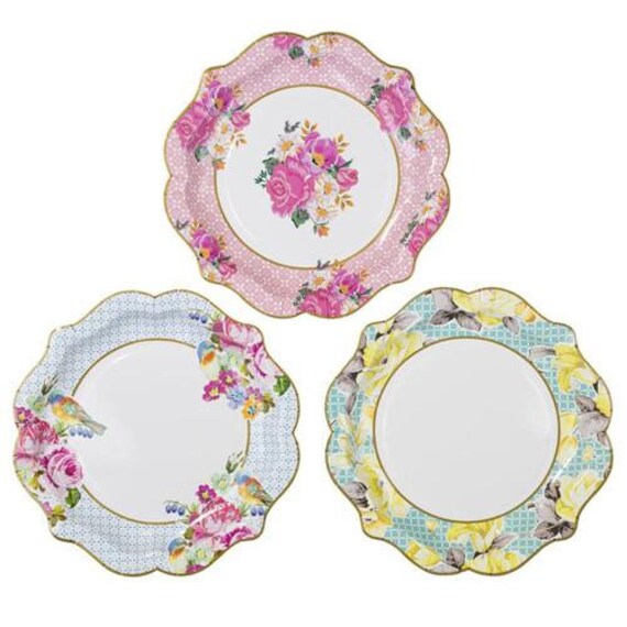 Tea Party Plates Medium Tea Party Birthday Mad Hatter Tea Party Vintage Floral Party Supplies Shabby Chic Bridal Shower floral Baby Shower Il_570xn