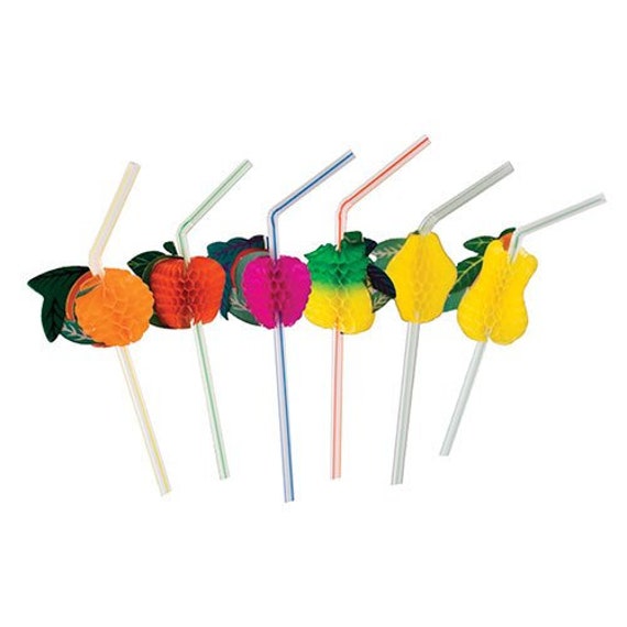 TUTTI FRUTTI STRAWS - 10 Per Pack - Fruit Straws - Fruit Summer Party - Twotti Frutti Themed Party - Luau Party - Tropical Party Il_570xn