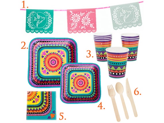 Fiesta Party in a Box Kit for 16 Guests Fiesta Birthday Party Mexican Party Cactu Party Supplies Fiesta plates Papel Picado Banner Il_570xn