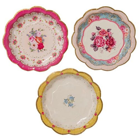 Tea Party Plates Small Tea Party Birthday Mad Hatter Tea Party Vintage Floral Party Supplies Shabby Chic Bridal Shower floral Baby Shower Il_570xn