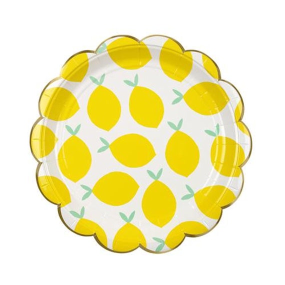 LEMON PARTY PLATES - Small Plates - 7.25" diameter- 8 Per Pack- Summer Party- Lemon Themed Party - Fruity Party - Pool Party -Lemonade Party Il_570xn