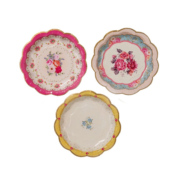 Tea Party Plates Small Tea Party Birthday Mad Hatter Tea Party Vintage Floral Party Supplies Shabby Chic Bridal Shower floral Baby Shower Il_570xn