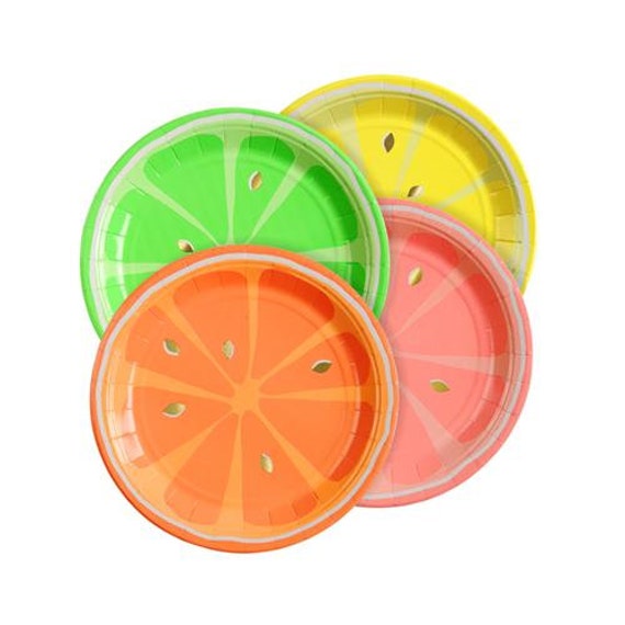 Tutti Frutti Small Plates 8 per pack, Fruit Paper Plates, Tutti Fruity, TWOtti Frutti, Citrus Neon Party Plates, Summer Party Il_570xn