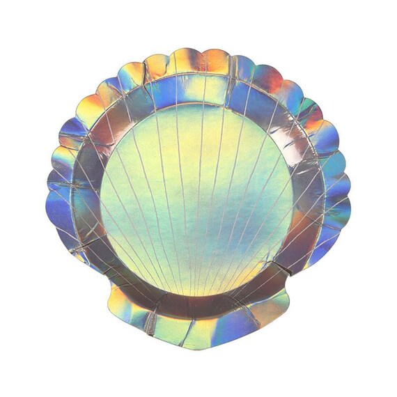 Mermaid Party Plates, 8 Seashell iridescent Plates per pack, Under the Sea Party Plates, Mermaid Party, Mermaid Party Tableware Il_570xn
