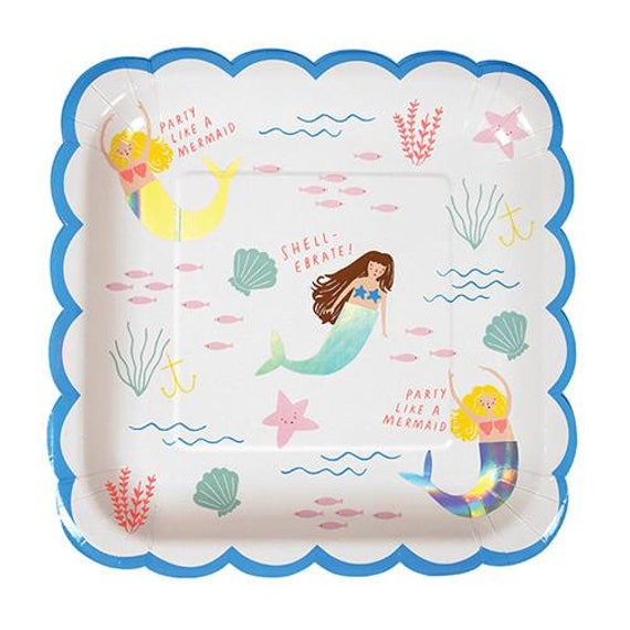 Mermaid Party Plates, 8 Mermaid Plates per pack, Under the Sea Party Plates, Mermaid Party, Mermaid Party Tableware, Mermaid Party Decor Il_570xn
