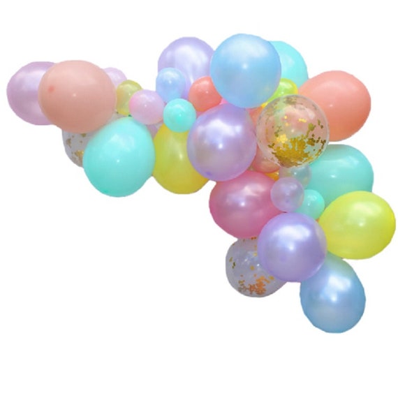 Balloon Garland Kit with pastel colors makes a 6 Feet Long Garland birthday party mint purple yellow coral pink blue gold balloons Il_570xn