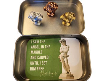 MICHELANGELO - 3 MICHELANGELO Hinge Heads, Metallic Finish Resin, Magnetic Figures