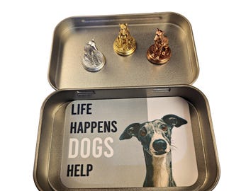 GREYHOUND - 3 GREYHOUND Dog Hinge Heads. Handpainted Metallic Finishes, Set of Three