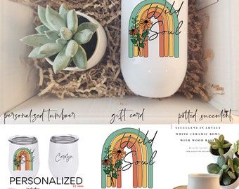 WILD SOUL Gift for Her | Personalized Gift Box Set | Tumbler Any Name | Succulent In Ceramic Pot | Birthday for Her | Ships Super FAST