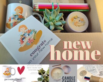 New HOME Gift Box | Gift for New House | Bought 1st First House| Calming Coloring Set | Succulent in Ceramic Pot | Candle | Moving Gift