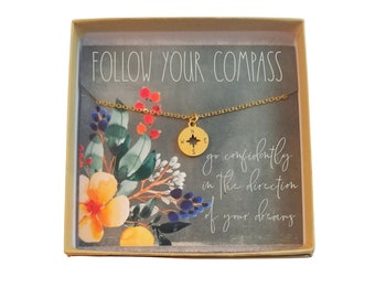 Follow Your Compass Necklace • Follow Your Dreams Jewelry • Compass Jewelry • Compass Necklace • Finish Choice • Encouragement Gift Necklace