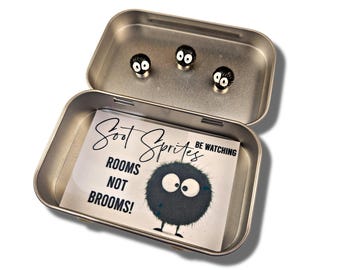 SOOT SPRITES - Three Hinge Head Decorative Toppers, Magnetic Door Hinge Decor, Unique Gift, Soot Sprite Hinge Topper, Ready to Gift in Box