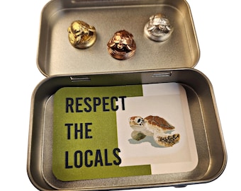 SEA TURTLES | Sea TURTLE Hinge Heads, Metallic Finish Resin Miniatures - Set of 3