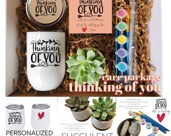 Thinking of You Gift Box • Care Package for Friend • Succulent Plant Gift Box • Hard Times Gift • Personalized Tumbler • Feel Better Gift