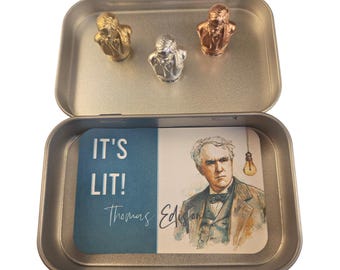 EDISON Hinge Heads – Thomas Edison Hinge Magnet Set of 3, Inspirational Resin Miniatures
