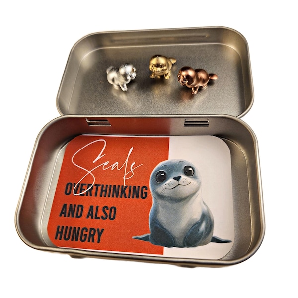 SEALS | Three SEAL Hinge Head Decorative Toppers | Gift Box, Painted (Silver, Gold, Bronze) Resin