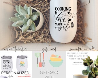 COOKING GIFT | Gift for Cook | Hostess Gift Set | Personalized Cook Box Set | Tumbler Any Name | Succulent In Ceramic Pot | Ships Super FAST