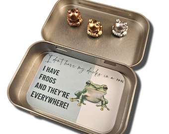 FROGS | Three Frog Hinge Head Decorative Toppers, Set of 3, Metallic Painted Resin