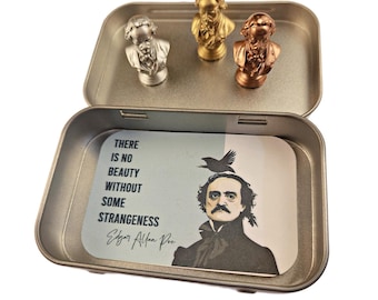 EDGAR ALLEN POE - 3 Poe Hinge Heads, Metallic Finish Resin, Magnetic Figures