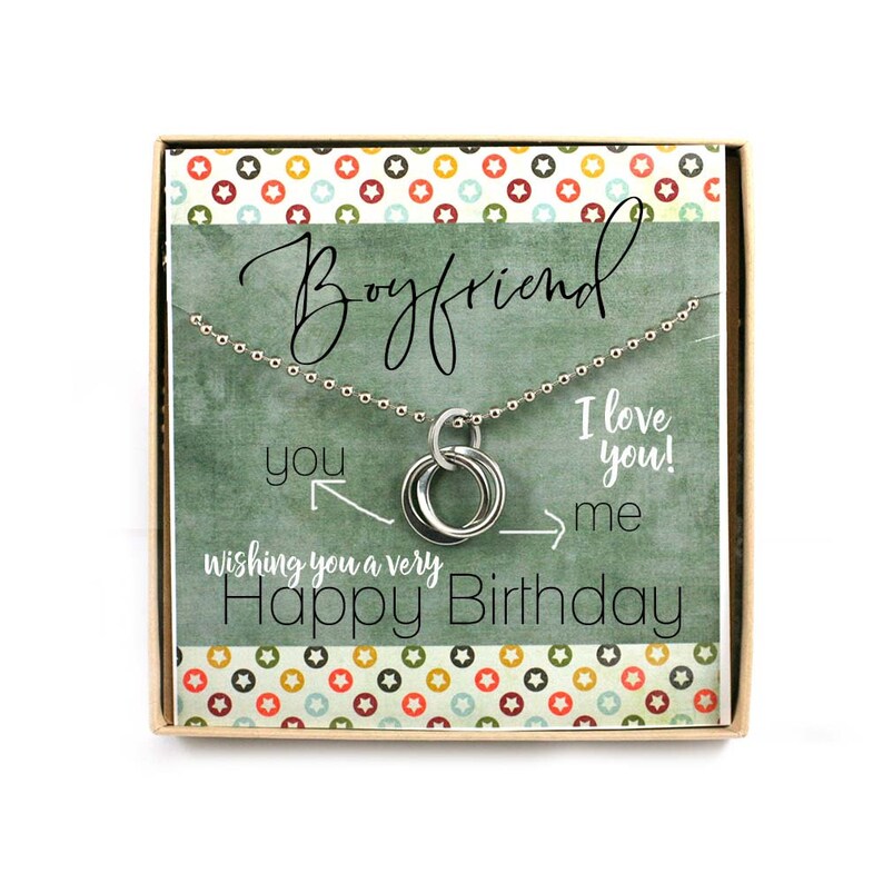 Boyfriend Birthday Necklace \u2022 Gift for Boyfriend \u2022 Two Connecting Circles Jewelry \u2022 Boyfriend Jewelry \u2022 Boyfriend Gift Card \u2022 Gift for Him