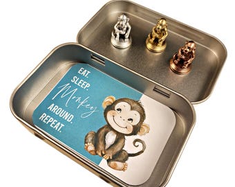 MONKEYS - Three Monkey Hinge Head Decorative Toppers, MONKEY Magnets, Chimp Hinge Topper Set, Unique MONKEY Gift in Box, Monkey Hinge Heads