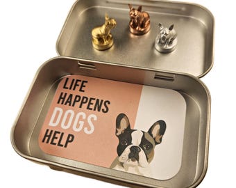 FRENCH BULLDOG - Three French Bulldog Hinge Magnets, Frenchie Dog Owner Gift, French Bulldog Miniatures for Home Decor, Frenchie Hinge Heads