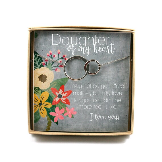 Silver Daughter of My Heart Necklace /• Step Daughter Gift /• Circle Necklace /• Daughter of Boyfriend /• Daughter Gift Card /• Two Connecting Circles
