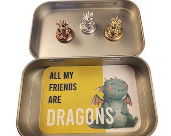 DRAGONS - 3 Dragon Hinge Heads, Metallic Resin DRAGON Magnets